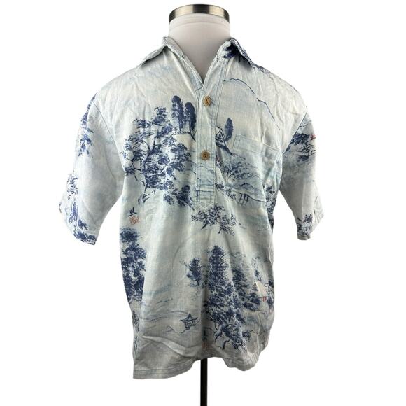 Vintage Surf Line Hawaii Printed 1/2 Button Up Pullover Shirt Large Hawaiian Top - Picture 2 of 14
